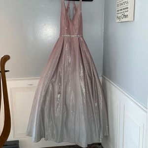 Pink and white ball gown prom dress